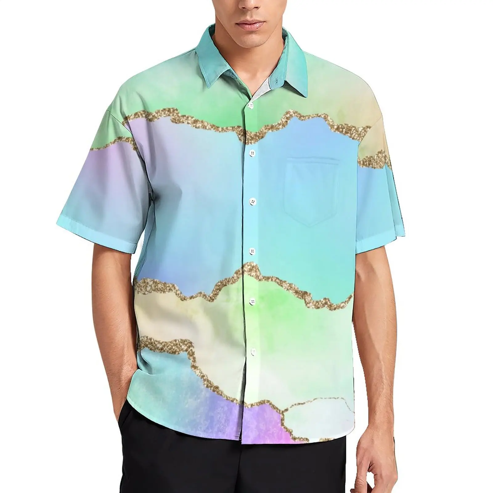 

Pastel Ombre Print Beach Shirt Elegant Marble Hawaii Casual Shirts Men Trending Blouses Short Sleeves Custom Clothes 3XL 4XL
