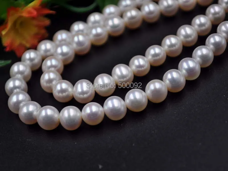 

Потрясающий блеск 7,5-8 мм почти круглые жемчужные нити пресной воды Бесплатная доставка