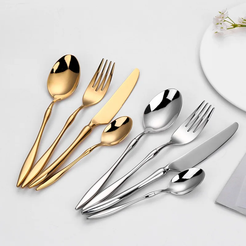 

4pcs Gold Cutlery Steak Knife Dinnerware Wedding Stainless Steel Tableware Fork Western Dinner Spoon Flatware Kitchen Utensils