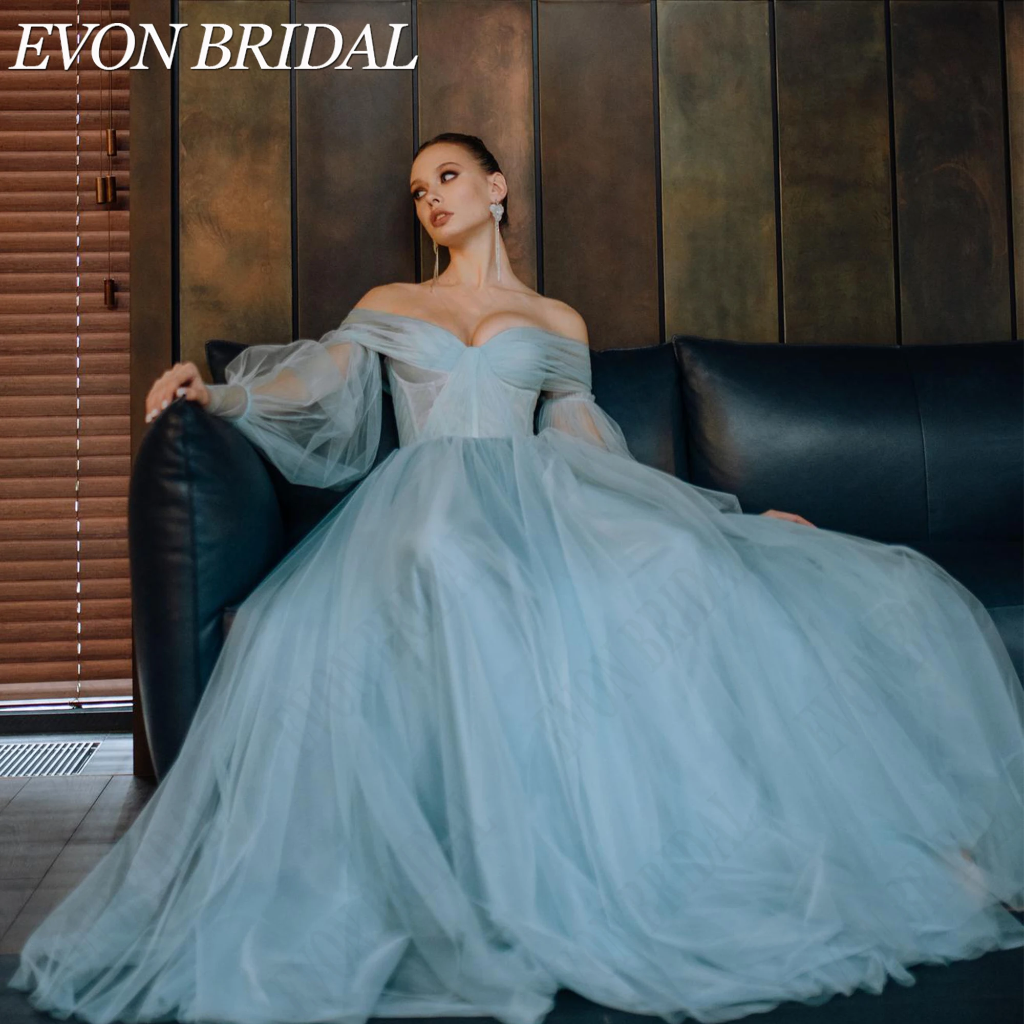 Фото EVON BRIDAL Элегантное вечернее платье открытые плечи из тюля корсет пышные рукава для гостя свадьбы на заказ легкая романтичная силуэт полупрозрачные слои и мягкие объемы нежная воздушная текстура создает уникальный №5