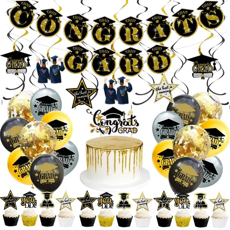 

Graduation Party Decorations Balloons Set Graduation Backdrop Congrats Grad Banner Cake Flag Class of 2022 Photo Booth Props