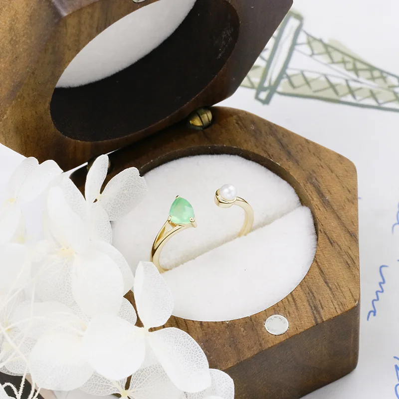 MoBuy натуральный драгоценный камень пресноводный жемчуг зеленый халцедон кольцо