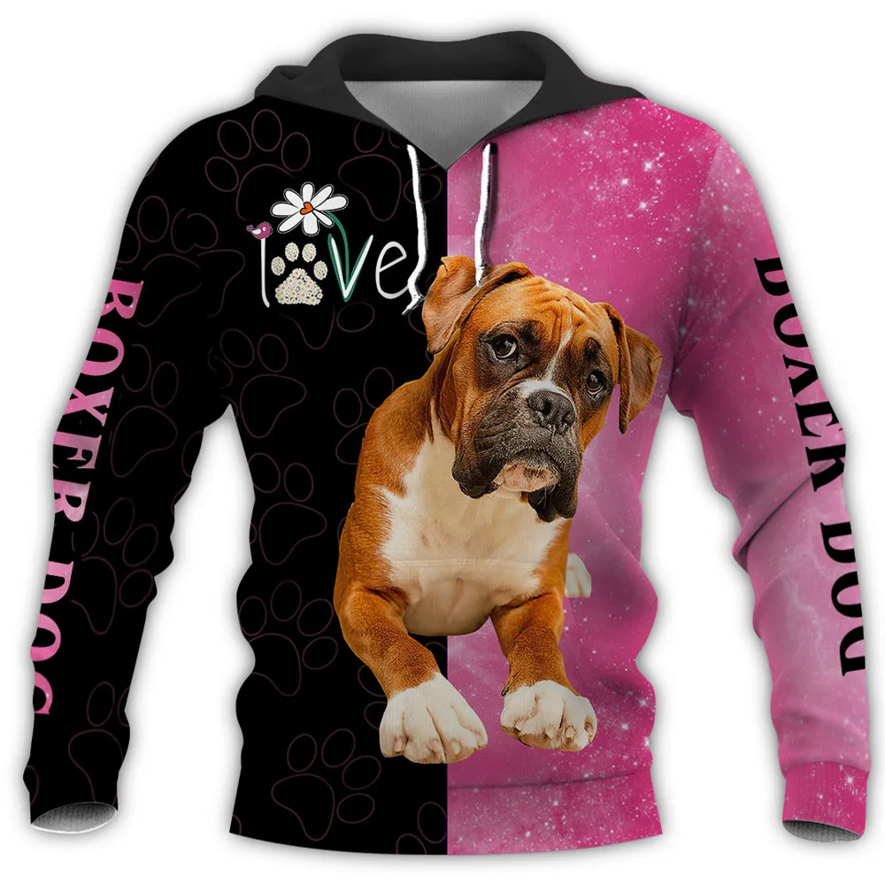 

CLOOCL Animals Hoodies 3D Graphic Floral Love Hoodies Animals Dogs Boxer Sweatshirts Casual Pocket Tops Unisex Sportswear