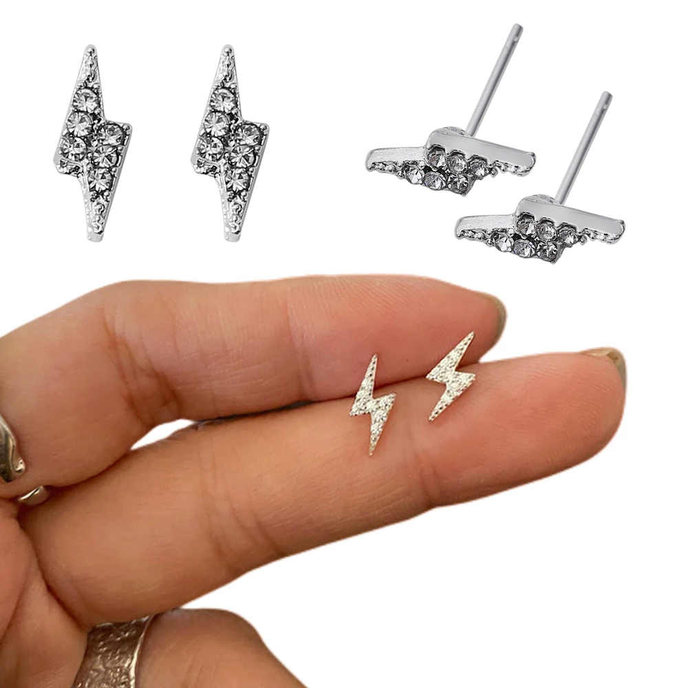 

2022 New Trendy Earrings for Women Lightning Shape Stud Earrings Korean Fashion Rhinestone Ear Stud for Girl Mini Ear Ring
