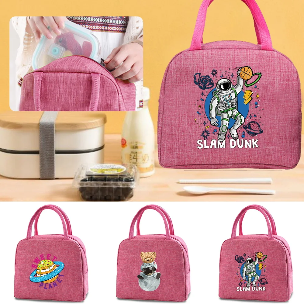 

Lunch Bag Insulated Picnic Carry Case Thermal Portable Lunch Box Bento Pouch Lunch Container Astronaut Print Food Storage Bags