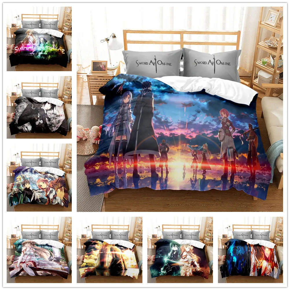 

Kirito Asuna Sword online Duvet Cover Set EU Single Double King US Twin Full Queen Size Hedgehog Bed Linen Set