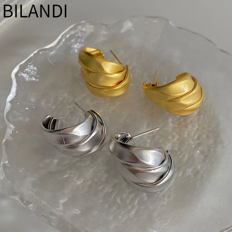 

Bilandi Modern Jewelry 925 Silver Needle Irregular Metallic Gold Color Stud Earrings For Women Girl Party Gift Accessories