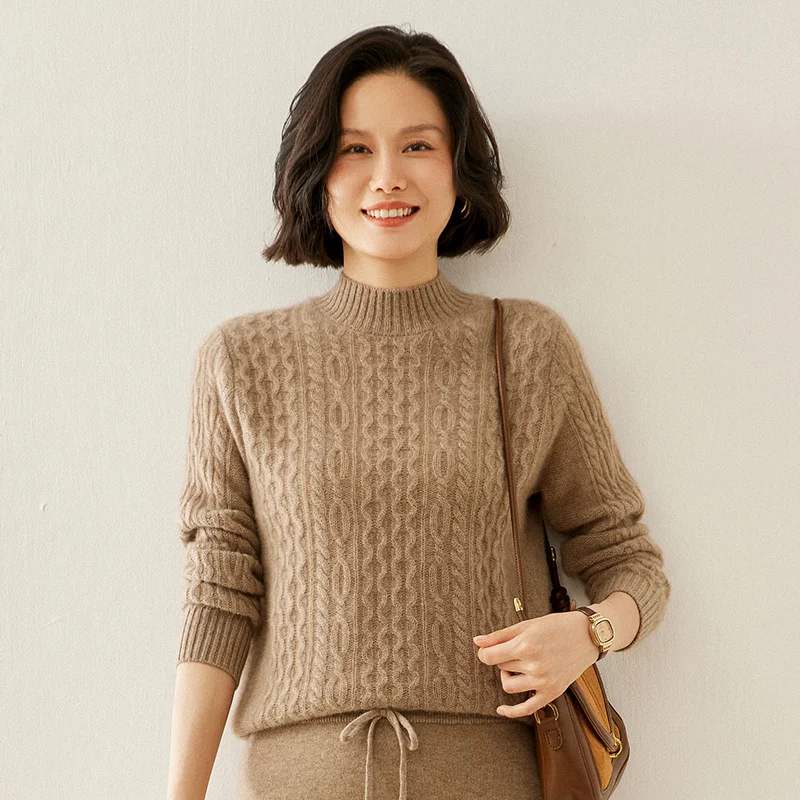 Женский кашемировый свитер 35% кашемир круглый вырез трикотаж витой узор