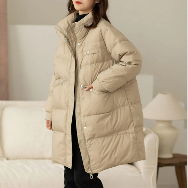 Down Jacket Women's 2022 Winter Leisure Medium Long Loose Korean Warm White Duck Down Jacket Winter Coat Women Jackets for Women