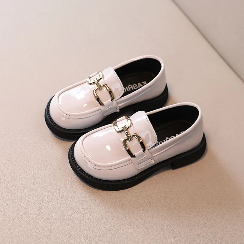 

Kid School Uniform Shoes Girl Boy Slip On Patent Leather Metal Buckle Shoe 2022 Spring Child Round Toes Square Heel Shoe 26-36