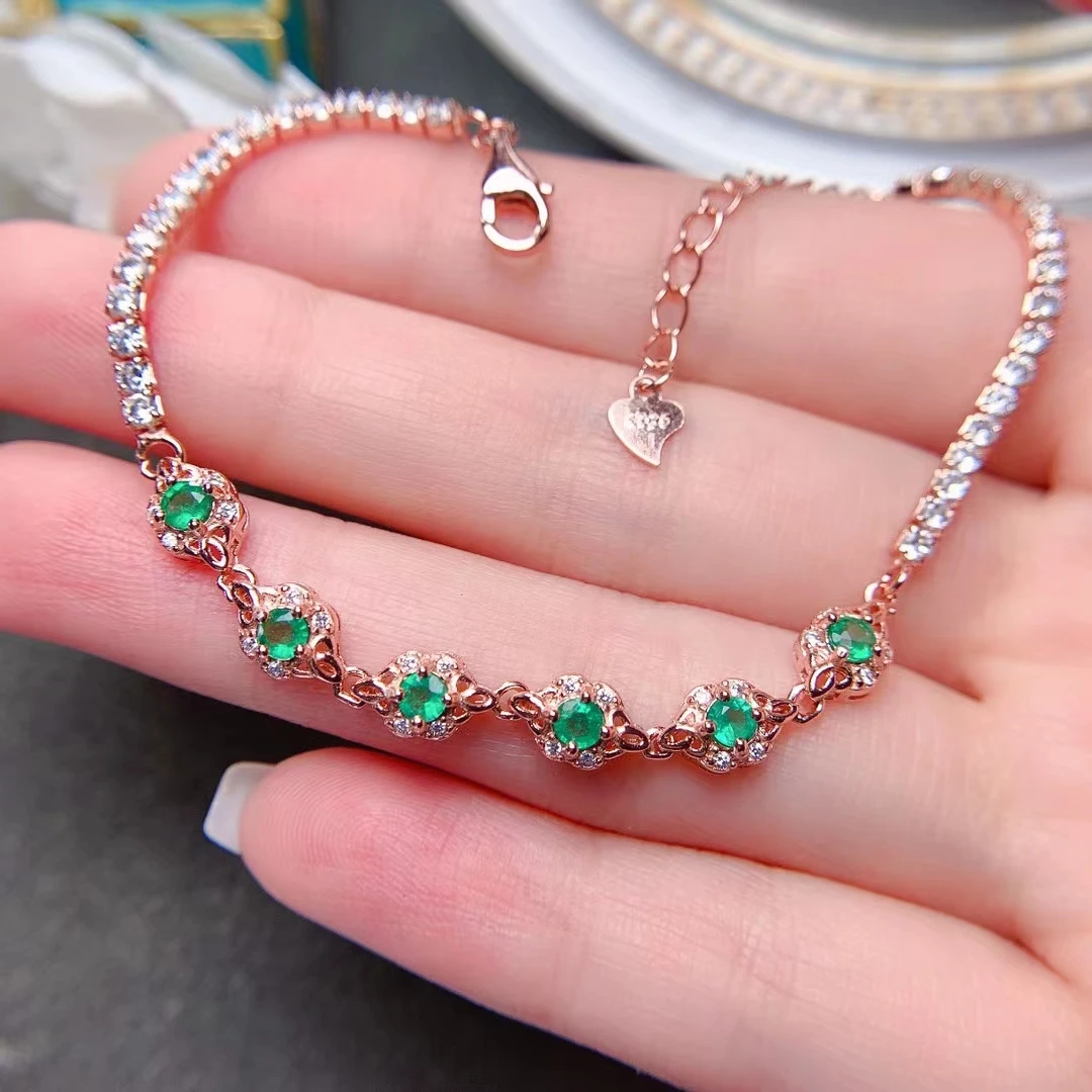 

MeiBaPJ Luxurious Real Natural Emerald Gemstone Bracelet 925 Sterling Silver Green Stone Bangle for Women Fine Wedding Jewelry