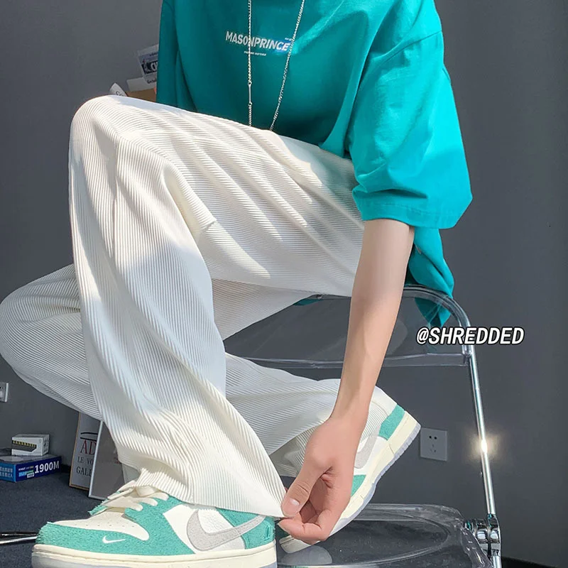 

HYBSKR Spring Summer Pleated Pants For Women Elastic Waist Casual Long Pants 2022 Korean Female Wide Leg Trousers