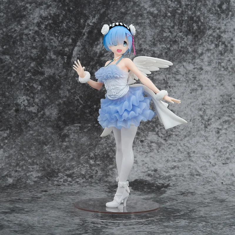 

23CM Re:Life In A Different World From Zero Ram Rem Clear Dressy Angel Anime Figure PVC Toys Model Doll Collection GIft