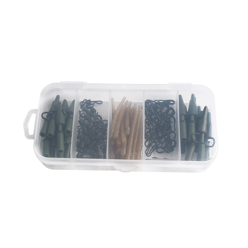 

110pc Fishing Tackle Carp Safety Lead Clips Quick Change Swivels Anti Tangle Sleeves Soft Brooch Kits With Box Pesca Iscas Tools
