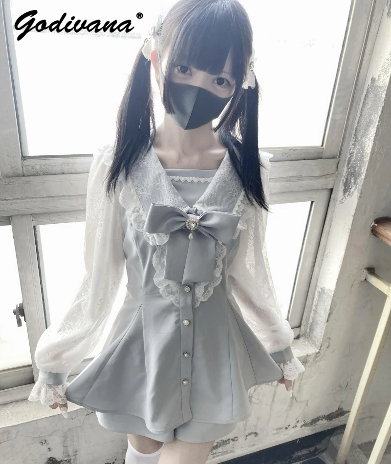 Новинка 2024 Весенняя Милая Кружевная рубашка с длинным рукавом и матросским