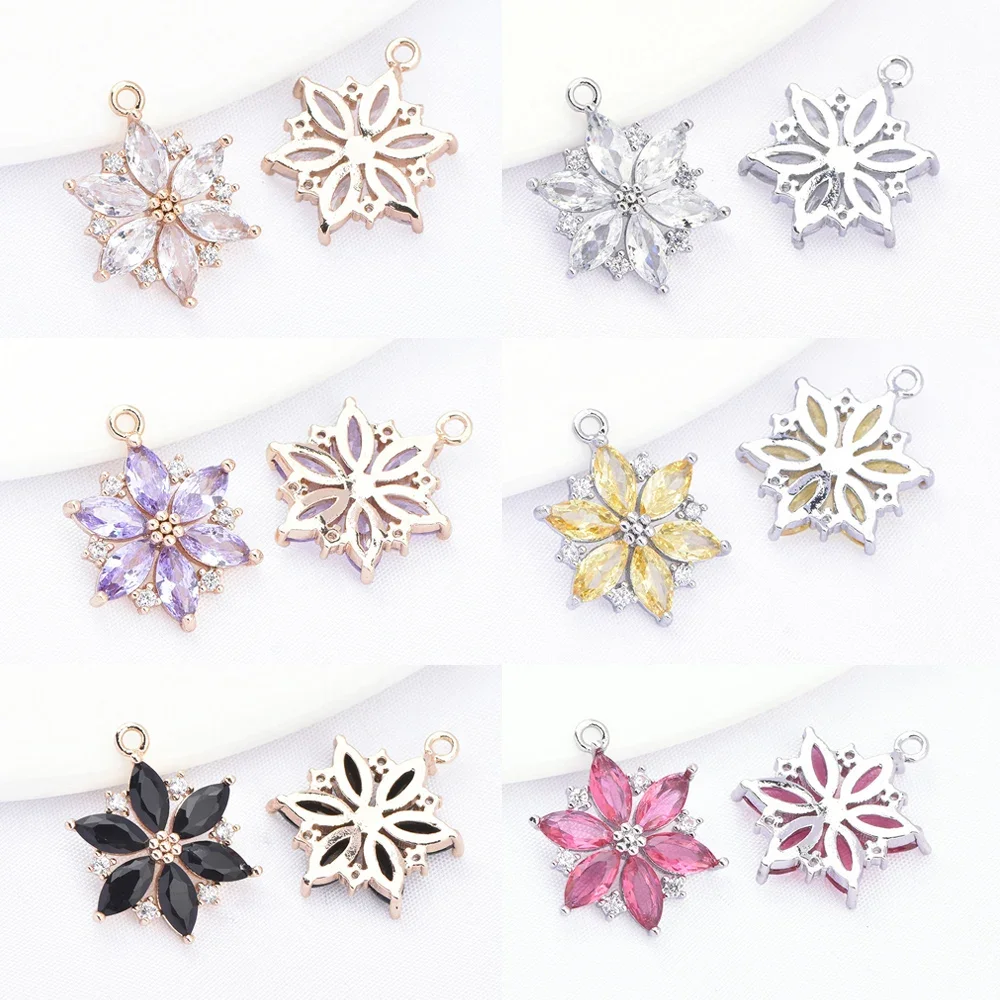 (9064) 4 шт. 13 5x17 5 мм 24-каратное золото латунь с цирконом подвески в форме цветка