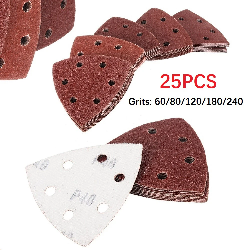 

5set Sandpaper Mixed 60/80/120/180/240Grits 6holes Aluminum Oxide For Oscillating Tools Sanding Sheets Triangle Sandpaper