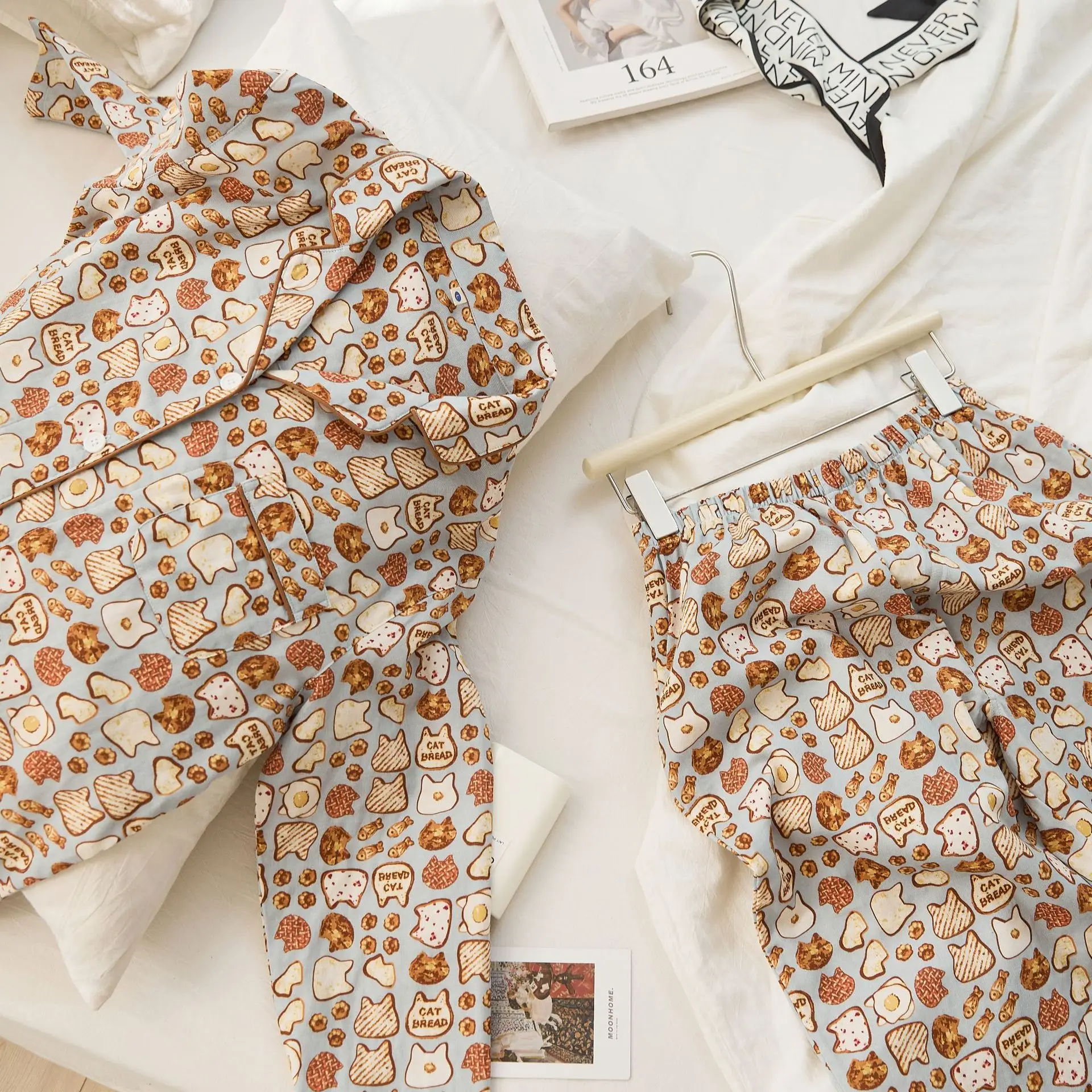 Nordic niche pure cotton pajamas men's and women's thin style gauze long-sleeved couple home clothes set spring and autumn soft