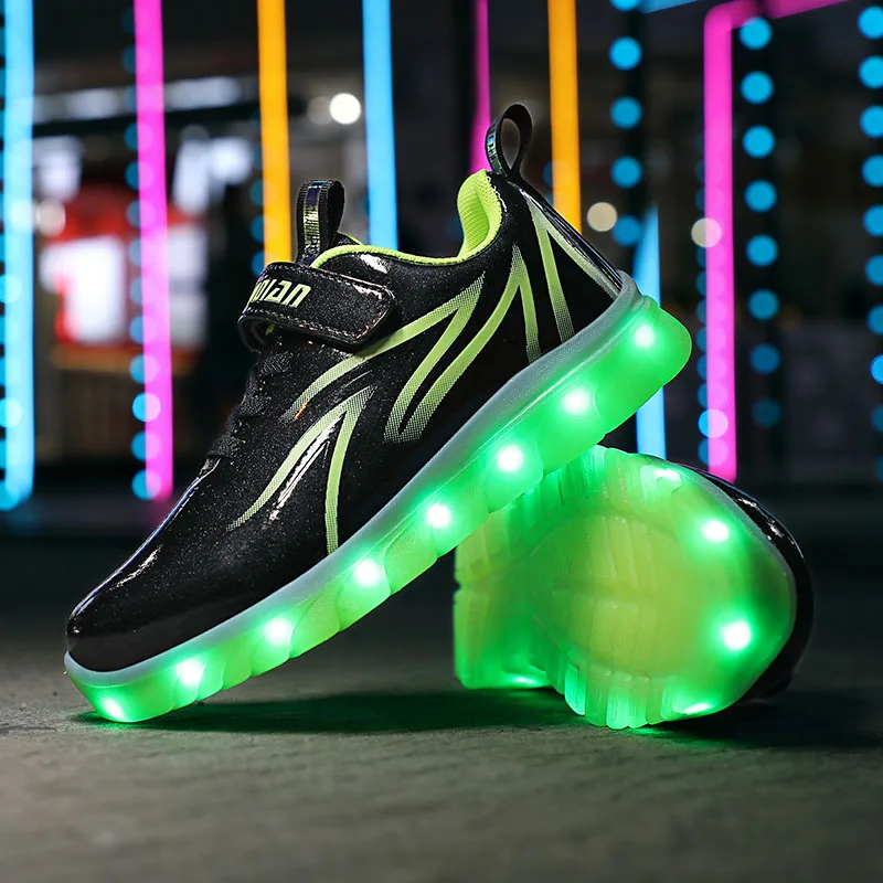 

Size 26-35 Children Glowing Running Sneakers Boys Girls Luminous Shoes with LED Lights Non-slip USB Charged Kids Lighted Shoe