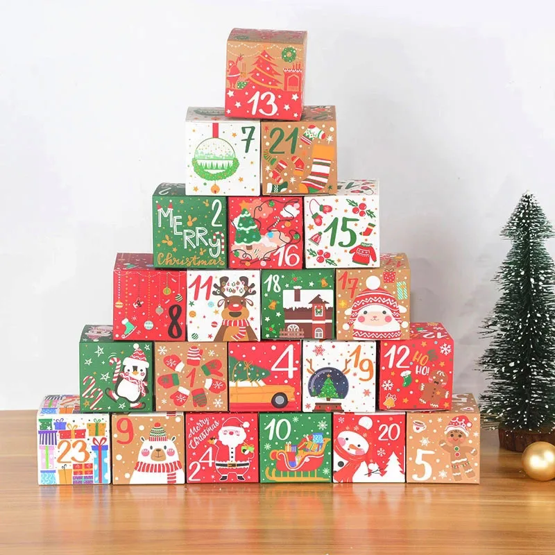 

24Pcs Christmas Advent Calendar Gift Box Kraft Paper Candy Cookies Box Kids New Year Party Gift Favors Navidad 2022 Xmas Decor