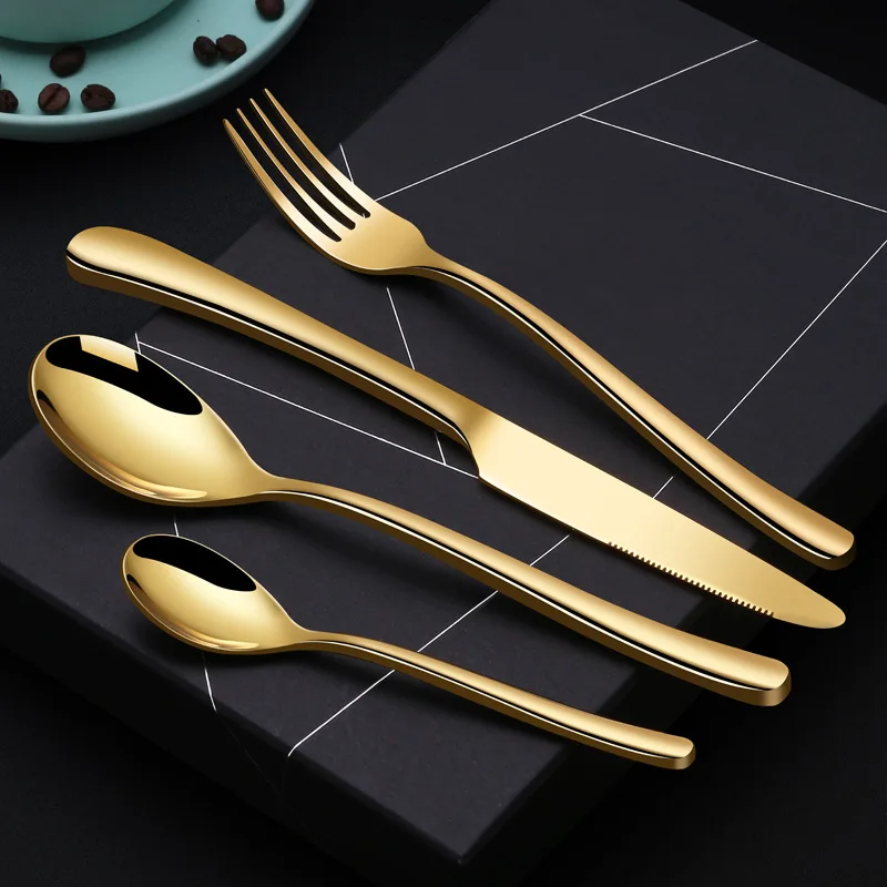 

4PCS Spoon Fork Chopstick Cutlery Silver Golden Dinnerware Kit Lunch Tableware Set 304 Stainless Steel Kitchen Accessories