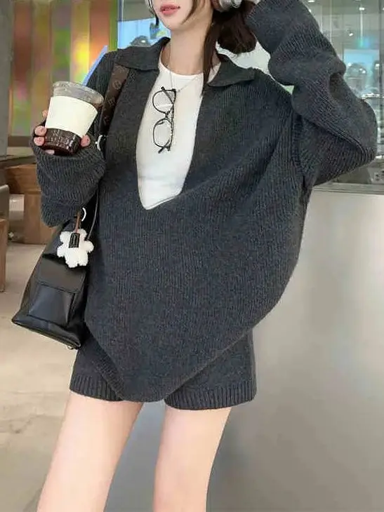 Женские комплекты для отдыха Свободный крой трикотажный пуловер с длинными