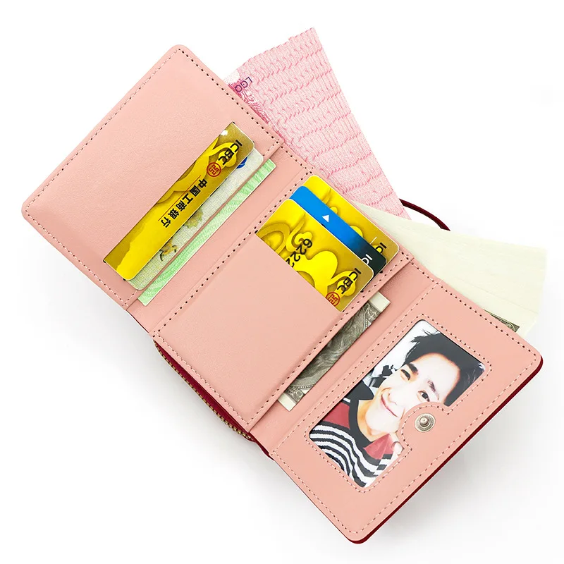Women Short Wallets Kawaii Cute Luxury Designer Tri-fold Small Leather Card Holder Multi-card Slot Coin Purse