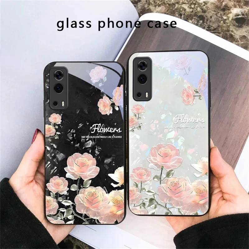 Фото Чехол для телефона из черного стекла Night roses bloom freely для Vivo Y100 Y33s Y03 Y36 Y35 Y52 Y72 Y55 Y16 Y76 Y75 Y72 5G iQOO 12 Z9 Turbo №4