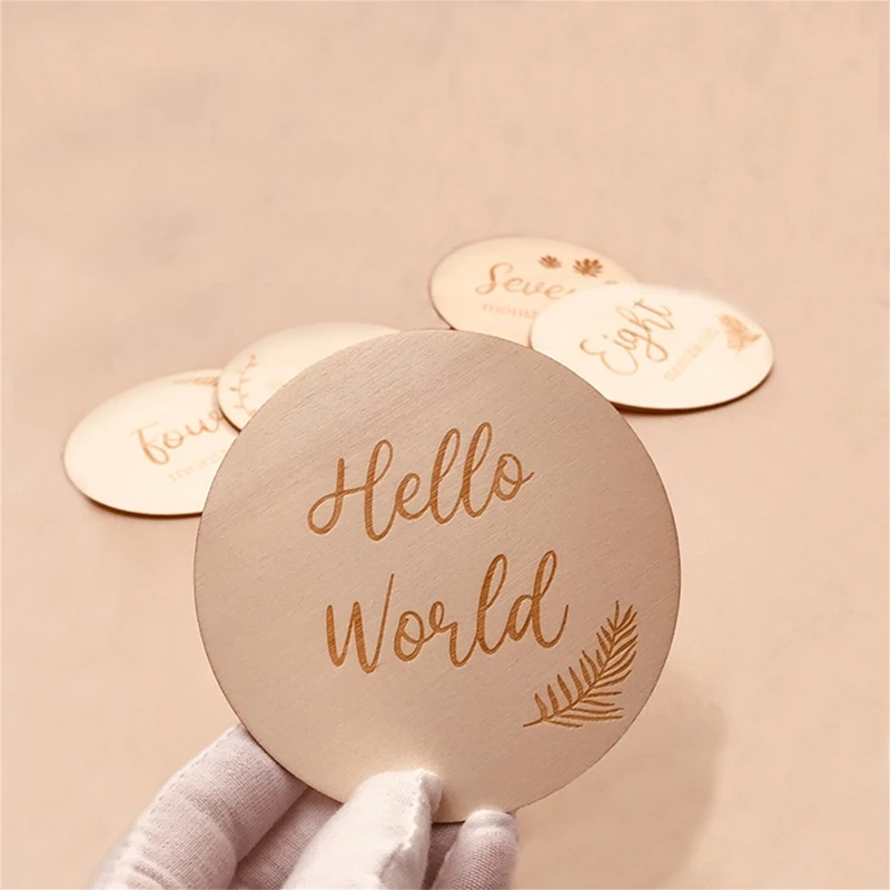 

BX0D 14 Pcs Newborn Monthly Recording Commemorative Cards Handmade Baby Cards English Letters Printed Month Wooden Cards Infants
