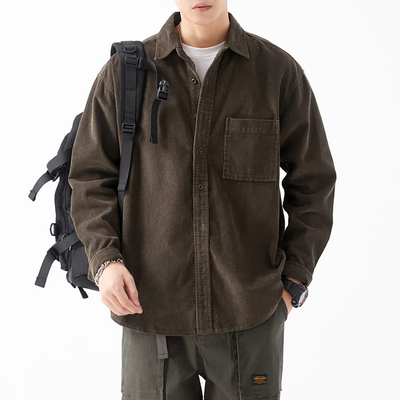 

Cotton 2023 New Corduroy 100% Men's Shirt Casual Fashion Solid Shirts Autumn Retro Japanese Style Washed Shirt Men Clothing