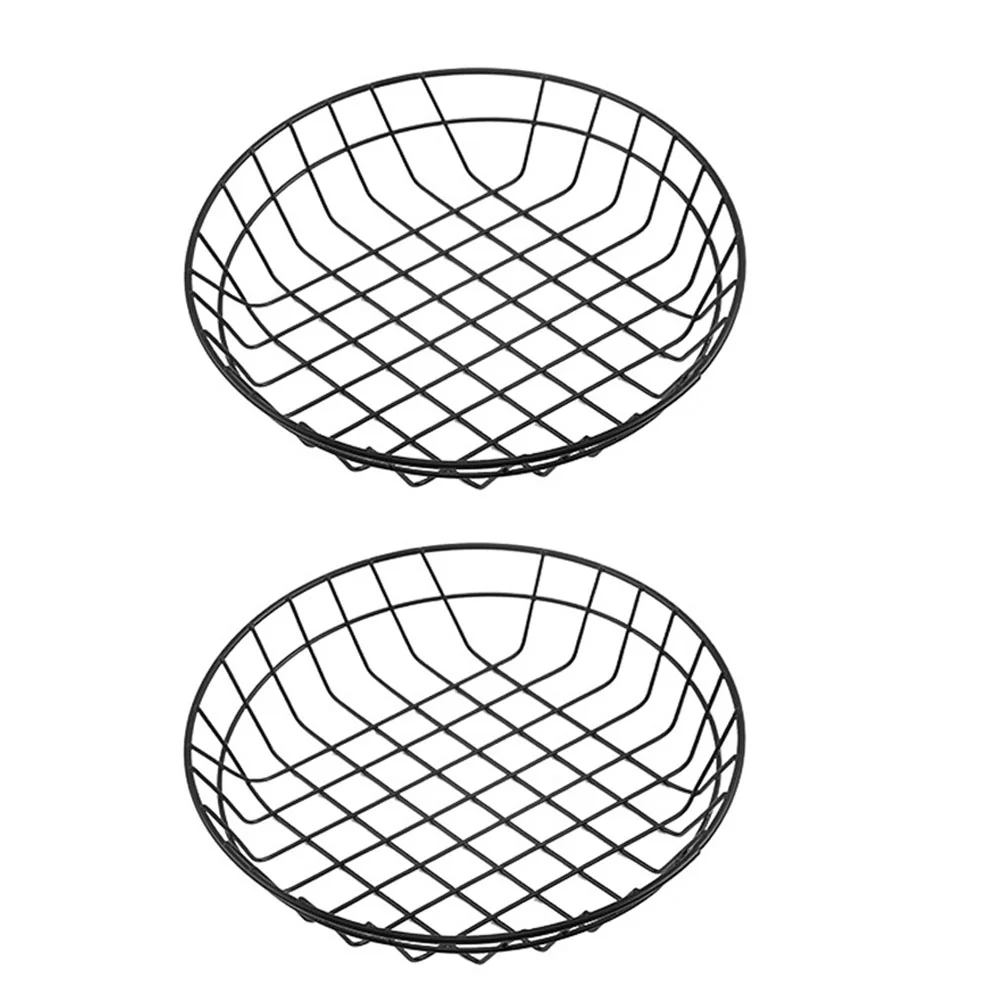 

2 Pcs Chips Snack Basket Bread Storage French Fry Pizza Container Fries Serving Kitchen Metal Fruit Stand Trays Bowl Wire Egg