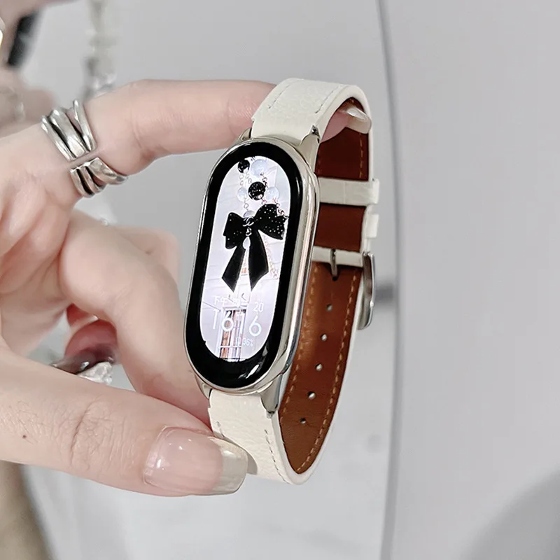 

Cow Leather Strap For Mi band 8 Sport Bracelet Replacement Watchband For Xiaomi mi band 8 NFC Strap Woman men Smartwatch Belt