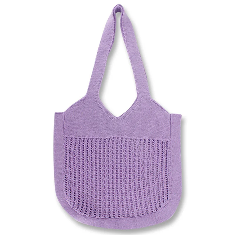 

Женская модная вязаная крючком сумка большой вместимости Женская винтажная Мягкая вязаная Сетчатая Сумка для покупок фиолетовая сумка для покупок