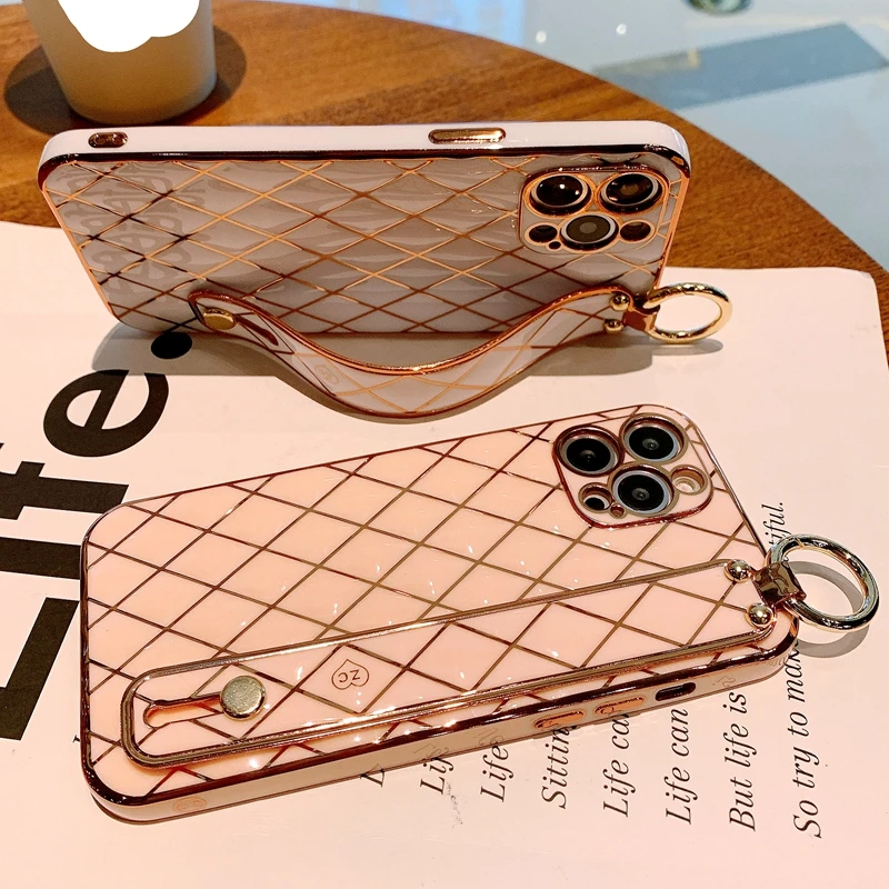 

Wrist Strap Electroplated Phone Case For iPhone 12 11 13 Pro Max XR XS Max X 7 8 Plus SE 2020 Mini Soft Shockproof Cases Cover