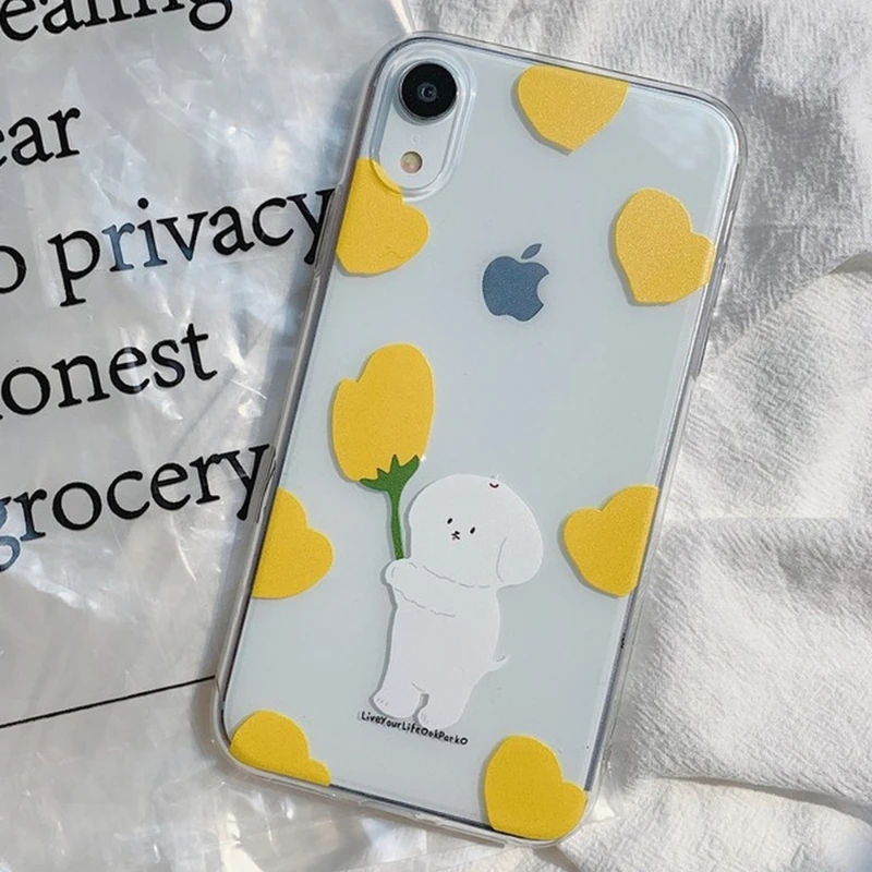 

INS Korea Cute flower dog clear Phone Case For iPhone 13 11 12 Pro Max 12 mini X XR XS Max 7 8 Plus Cartoon Silicone Soft Cover