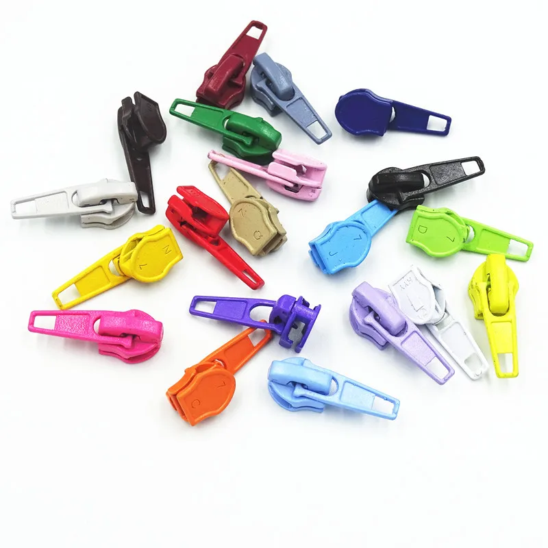 10/30/50//100Pcs 3#/5# Nylon Coil Auto Lock Zipper Puller DIY Sewing Tool Zipper Slider 20 Colors