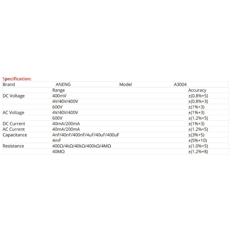 

Accurate Digital Multimeter A3004 Voltage Current Resistance Diodes Continuity DropShipping