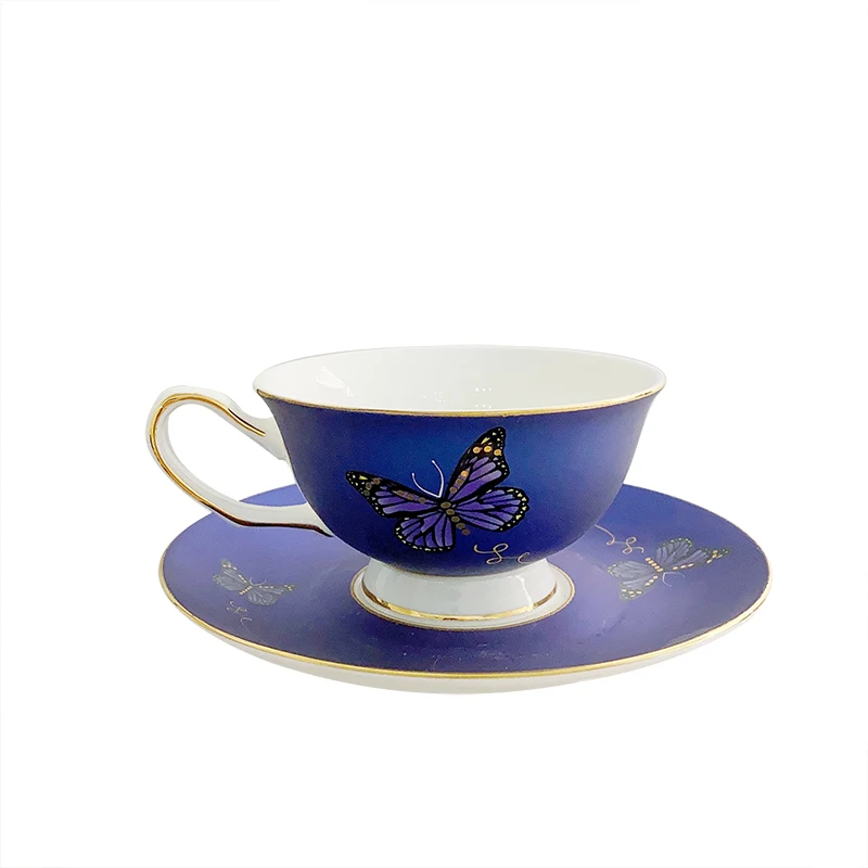 Greenwood Animal Purple Ceramics Butterfly Green Frog Cute Pattern Water Cup and Saucer Set for Tea and Coffee Dinnerware Sets