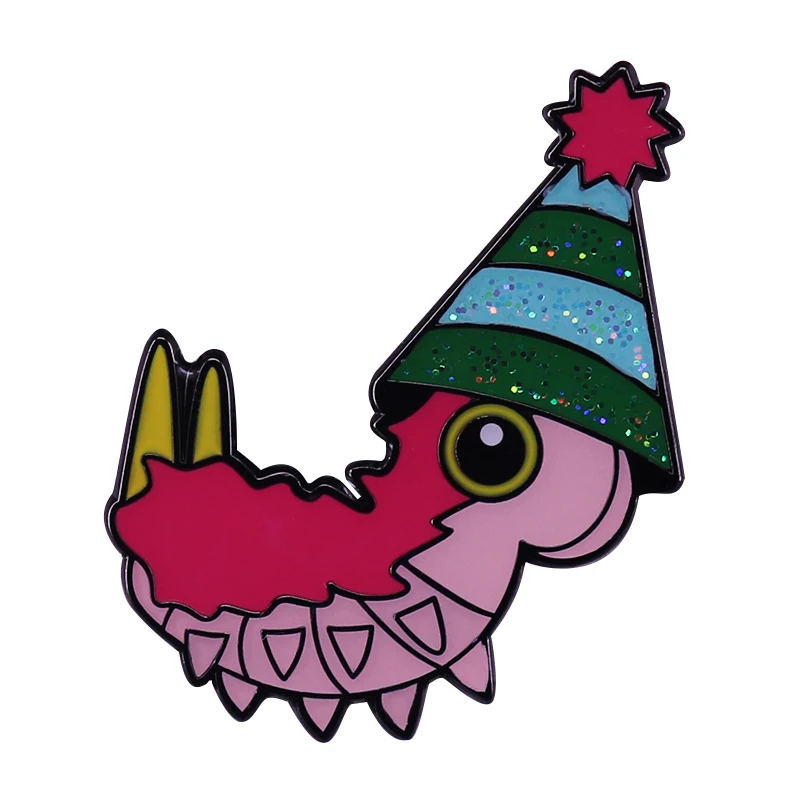 Пин-брошь Pokemon Party Hat Pink Caterpillar - милый персонаж игры, подарок для геймеров.