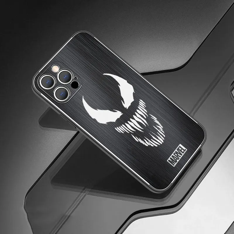 

Laser Carved Metal Marvel Case For iPhone 13 Pro Max Funda Bulletproof Phone Cases Lightweight Coque Spider Iron Man Venom Mask