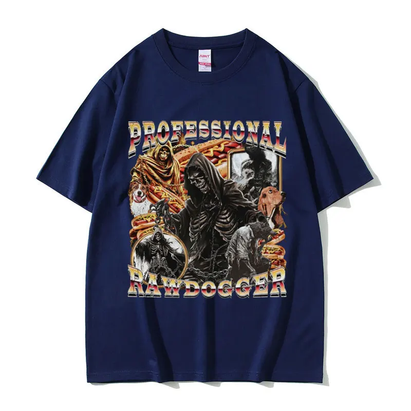 Профессиональные футболки с забавными мемми Rawdogger винтажные рисунком скелета