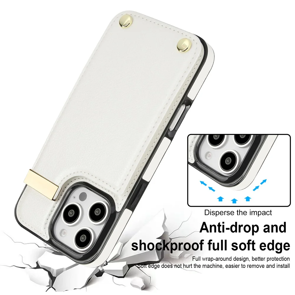 Двухслойный кожаный чехол с карманами для карт iPhone 11 12 13 14 15 16 Pro Max XR X XS 7 8 Plus