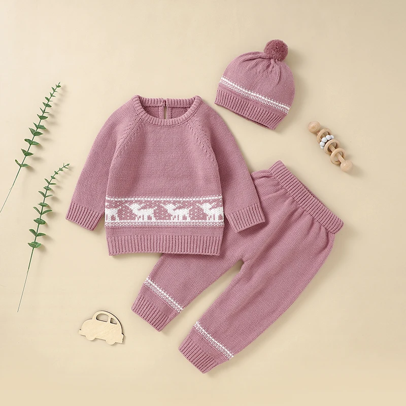 

3 шт./комплект, Детский свитер с длинным рукавом, штаны и шапки