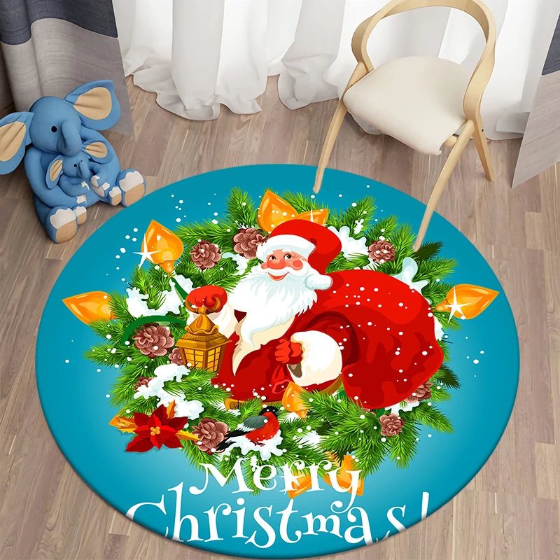 Christmas Kawaii Printed Round Carpet Children's Living Room Mat Floor Mat Yoga Mat Bedroom Chair Non Slip Mat New Year Gift