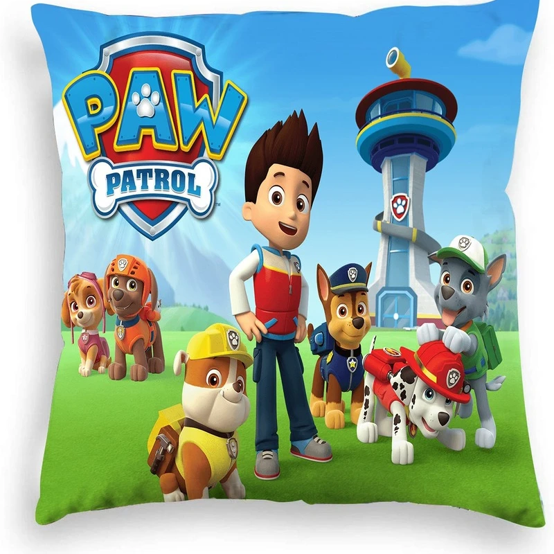

Paw Patrol Puppy Pillowcase Pat Patrouille Cartoon Dog Figures Pillow Cover Children Birthday Gift Car Sofa Home Decor 45x45cm