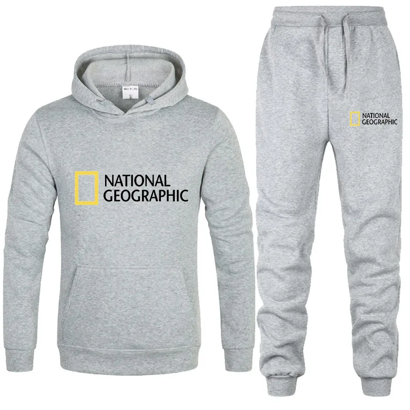 

Spring Autumn Fleece Warm Men Women Sweatshirts Sweatpants Two Piece Sets Nationals Geographics Hoodies Leisure Men Clothing
