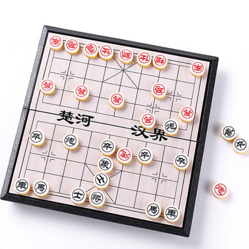 

Portable Xiangqi Chinese Chess Set Magnetic Foldable Board Game Chess Game Plastic Game Pieces Travel Game