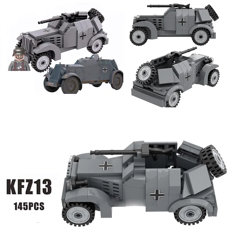 

WW2 Military German KFZ13 Tank Car Building Blocks Soldier Army Vehicle Weapon Gun Accessories Bricks Kid Toys Chrismas Gifts