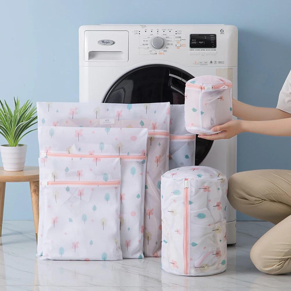 

4PCS Wash Bag Pattern Printing Zippered Fold Clothes Case Bra Socks Underwear Mesh Wash Bag Machine Wash Special Clothing Bag