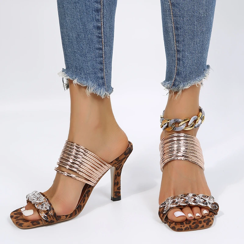 Hksz 2022 Summer New Fashion High Heels Sexy Party Flip-flops Slippers Stiletto Outer Wear Temperament Simple Large Size 35-43